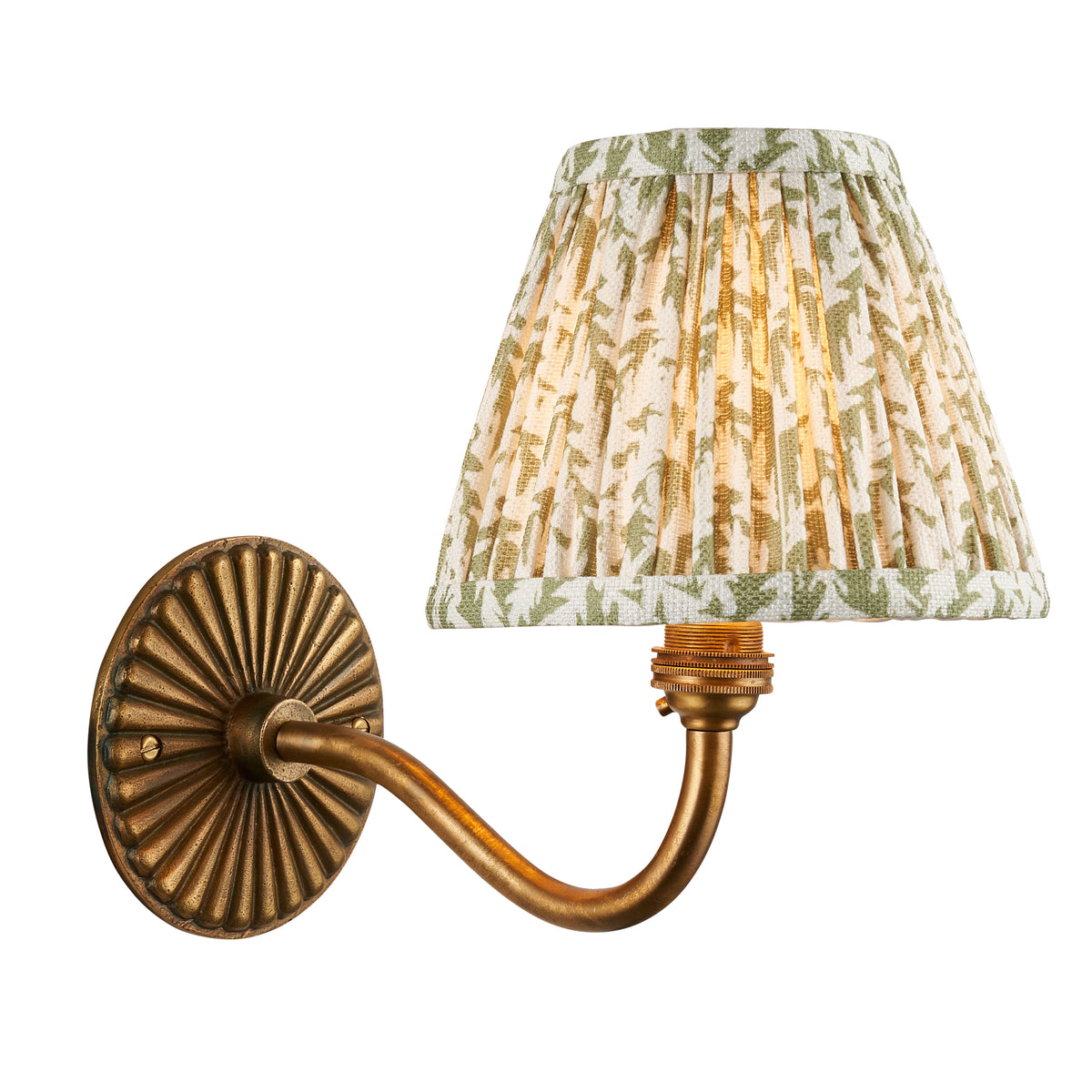 Endon Dahlia Curve & Leaf 16cm Wall Antique brass & herb garden green fabric