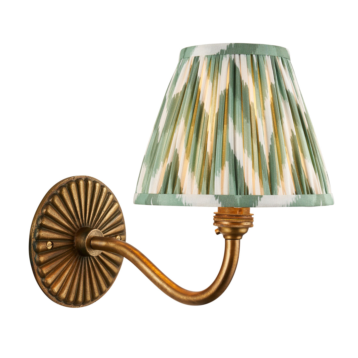 Endon Dahlia Curve & Zigzag 16cm Wall Antique brass & cotswold green fabric