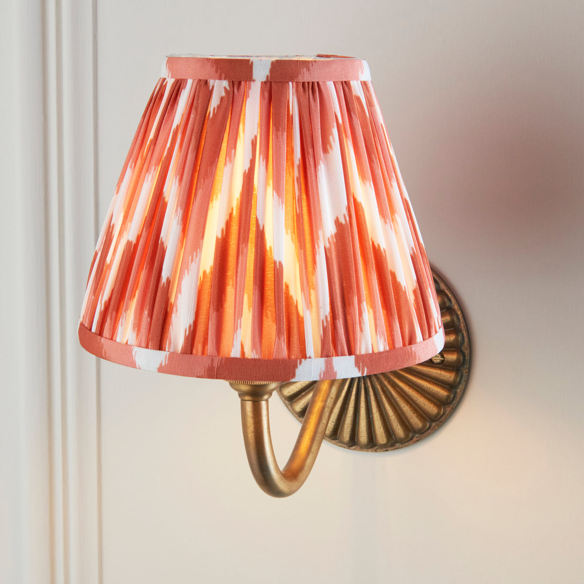 Endon Dahlia Curve & Zigzag 16cm Wall Antique brass & apricot orange fabric