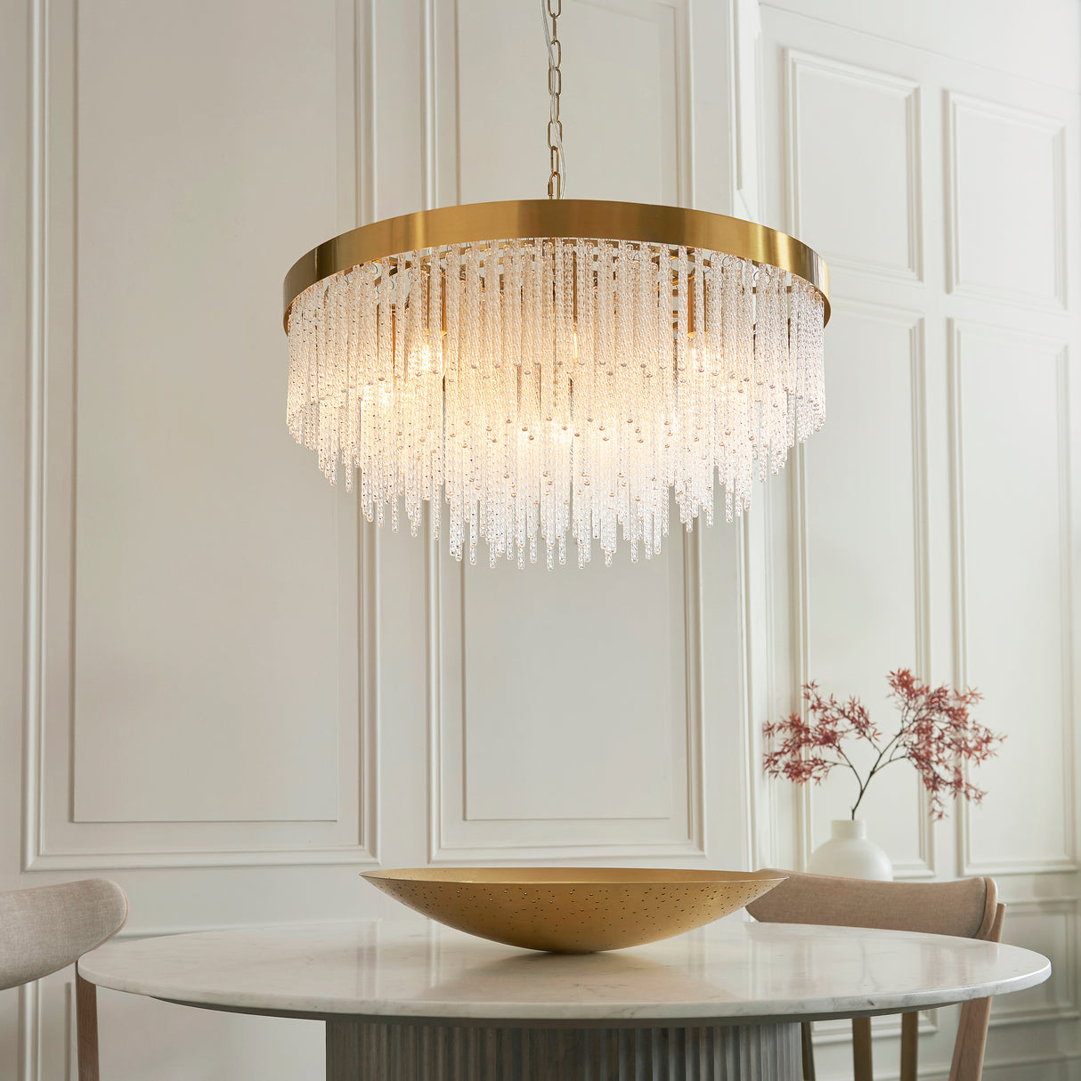 Endon Anistoria Grand 9Lt Pendant Brushed aged brass plate & clear glass