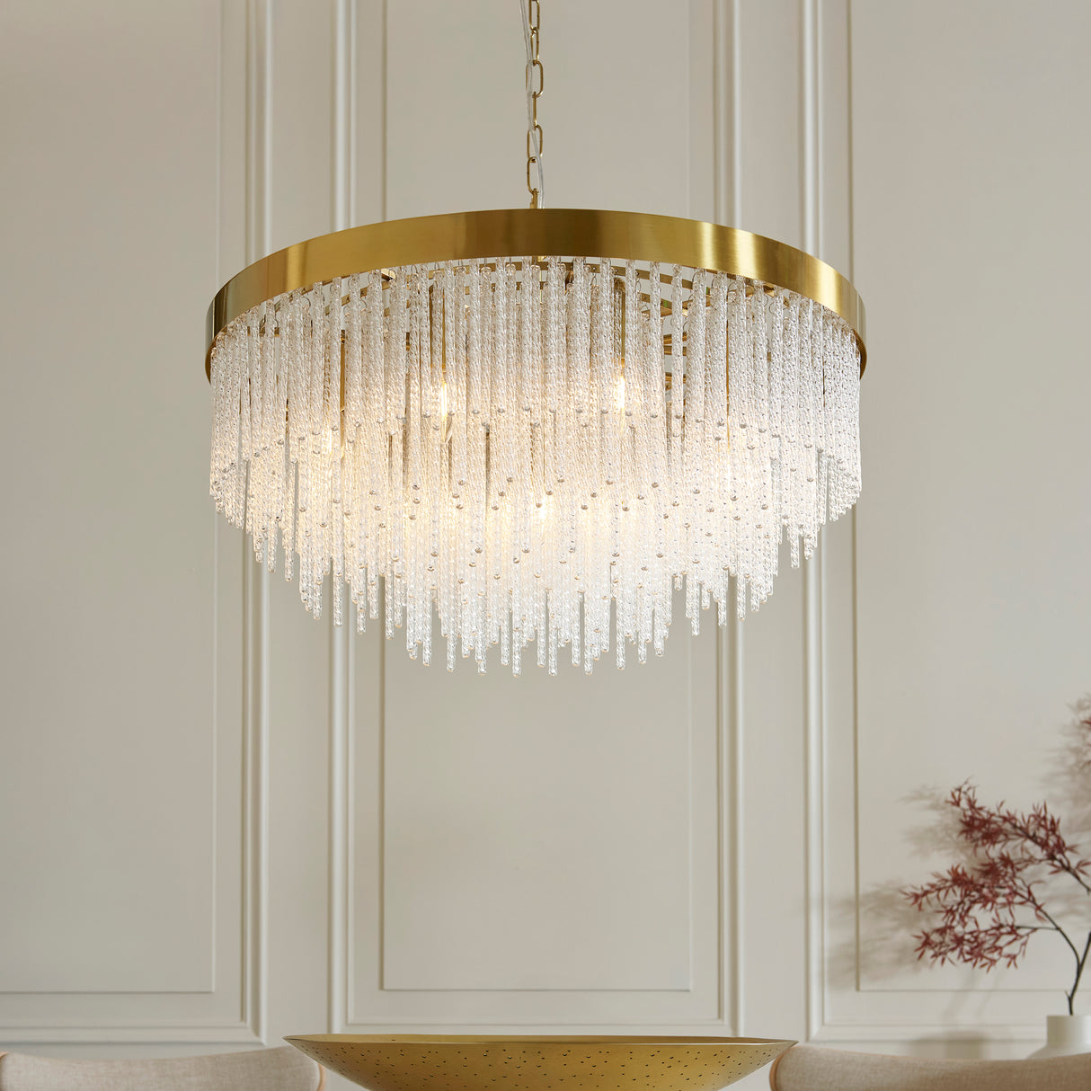 Endon Anistoria Grand 9Lt Pendant Brushed aged brass plate & clear glass