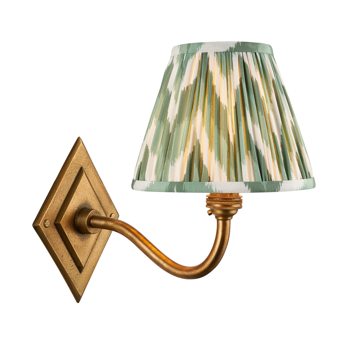 Endon Diamond Curve & Zigzag 16cm Wall Antique brass & cotswold green fabric