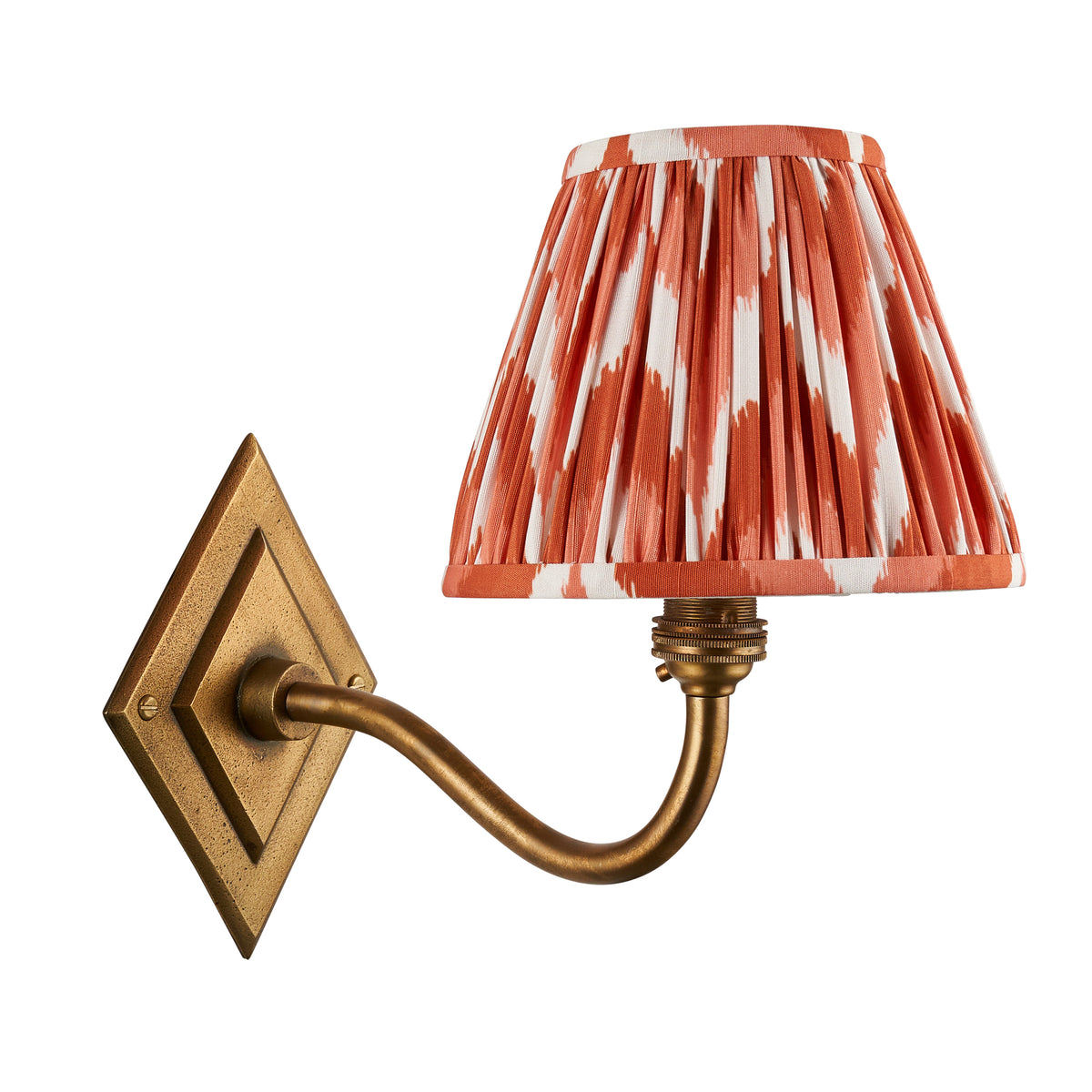 Endon Diamond Curve & Zigzag 16cm Wall Antique brass & apricot orange fabric