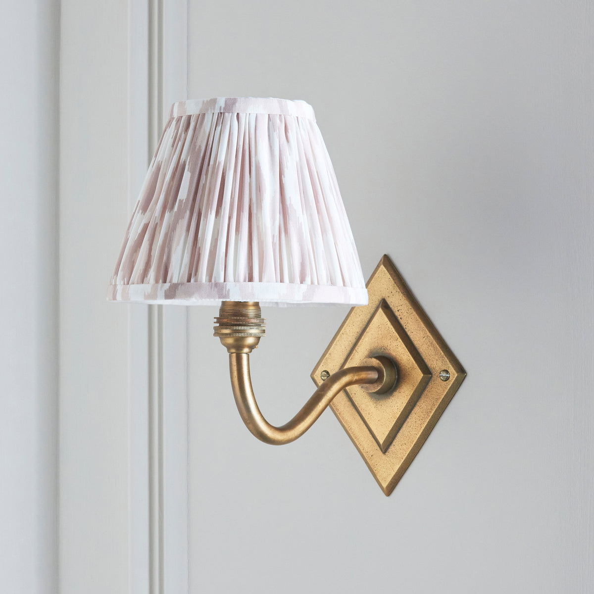 Endon Diamond Curve & Ikat 16cm Wall Antique brass & neutral print fabric