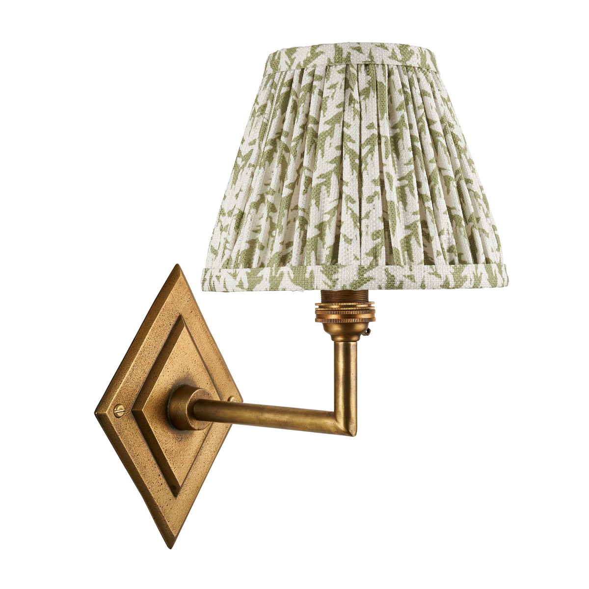 Endon Diamond Angle & Leaf 16cm Wall Antique brass & herb garden green fabric