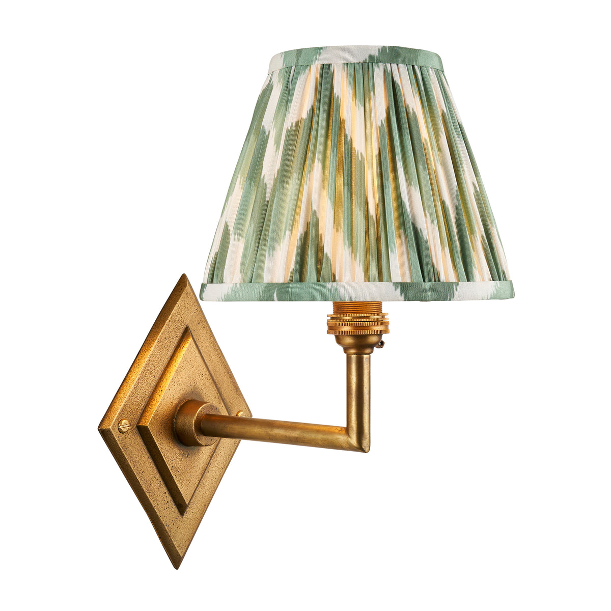 Endon Diamond Angle & Zigzag 16cm Wall Antique brass & cotswold green fabric