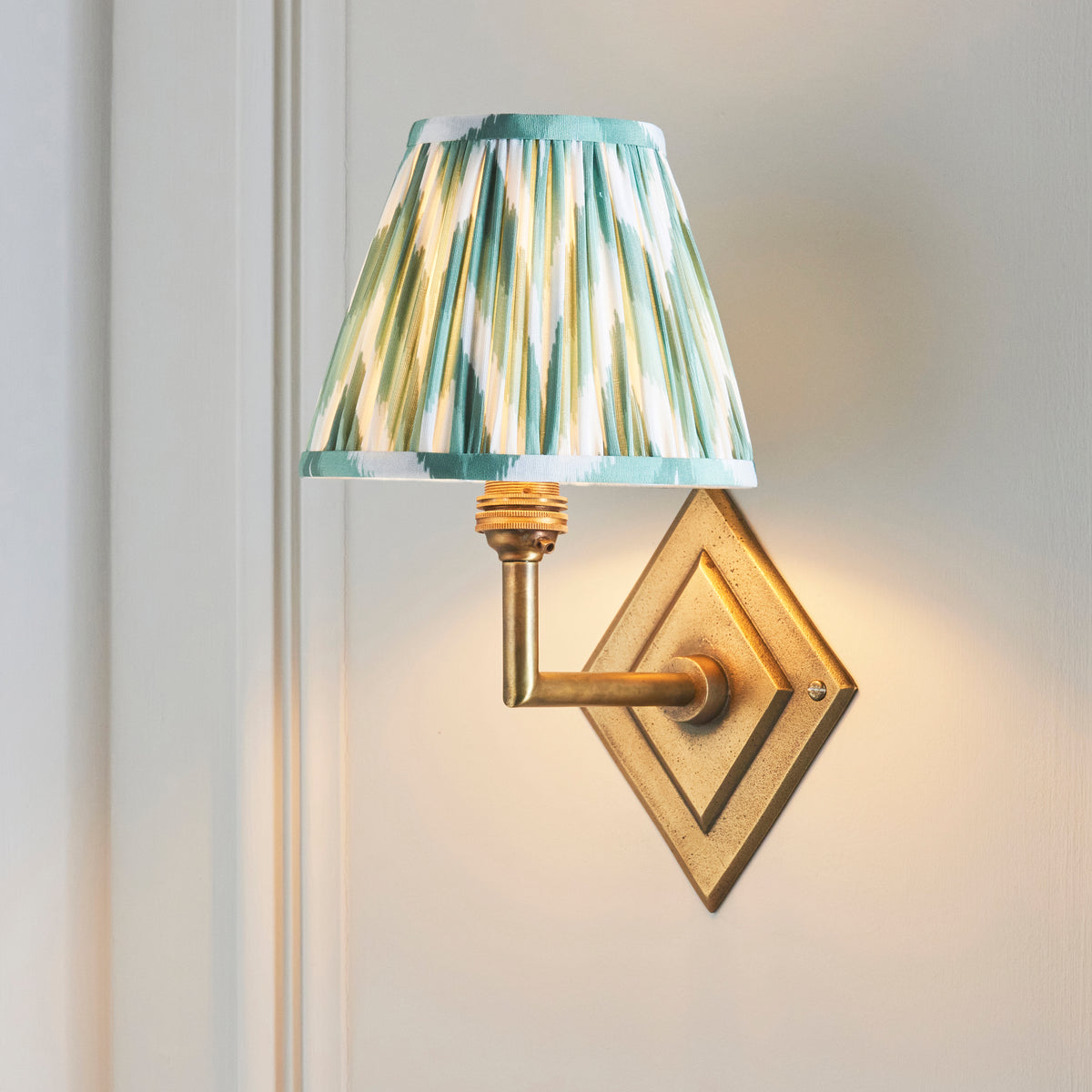 Endon Diamond Angle & Zigzag 16cm Wall Antique brass & cotswold green fabric