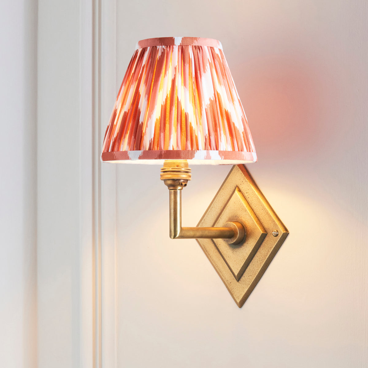 Endon Diamond Angle & Zigzag 16cm Wall Antique brass & apricot orange fabric
