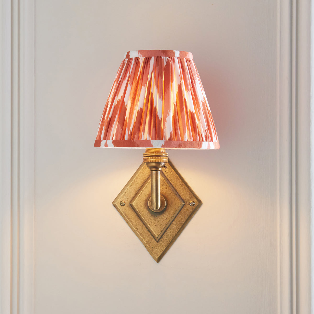 Endon Diamond Angle & Zigzag 16cm Wall Antique brass & apricot orange fabric
