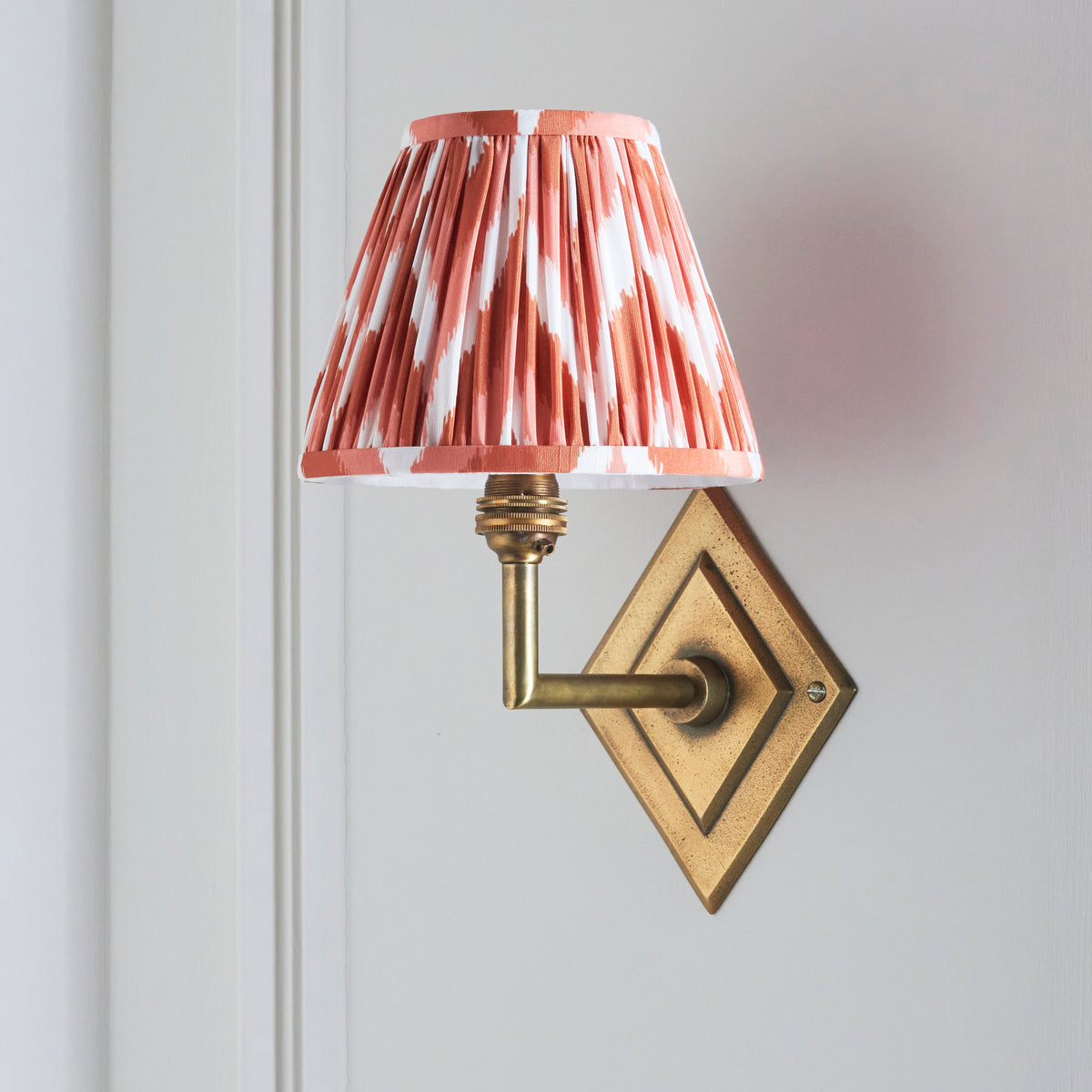 Endon Diamond Angle & Zigzag 16cm Wall Antique brass & apricot orange fabric