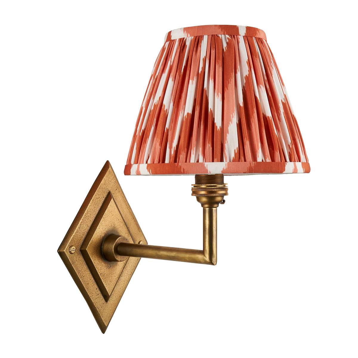 Endon Diamond Angle & Zigzag 16cm Wall Antique brass & apricot orange fabric