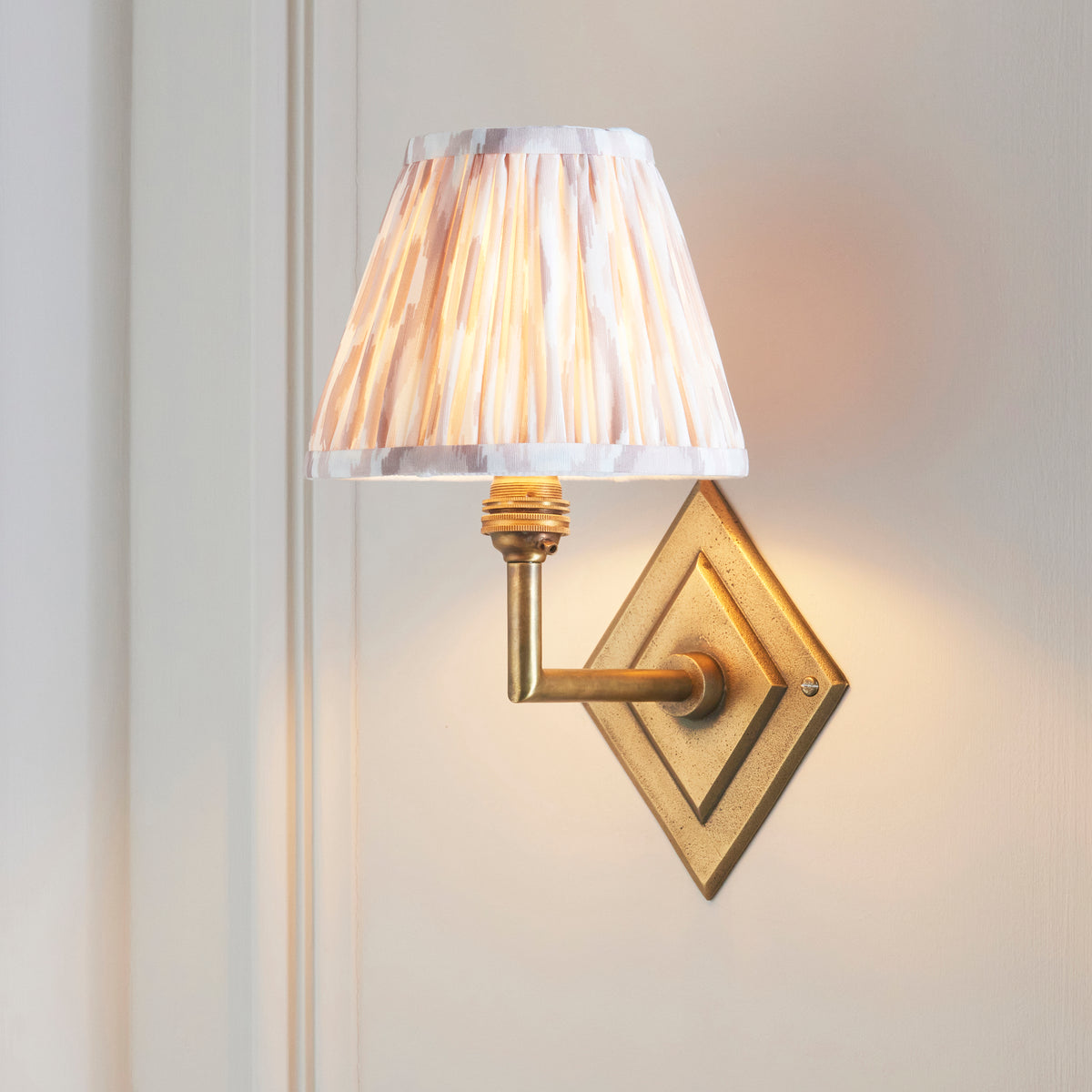Endon Diamond Angle & Ikat 16cm Wall Antique brass & neutral print fabric
