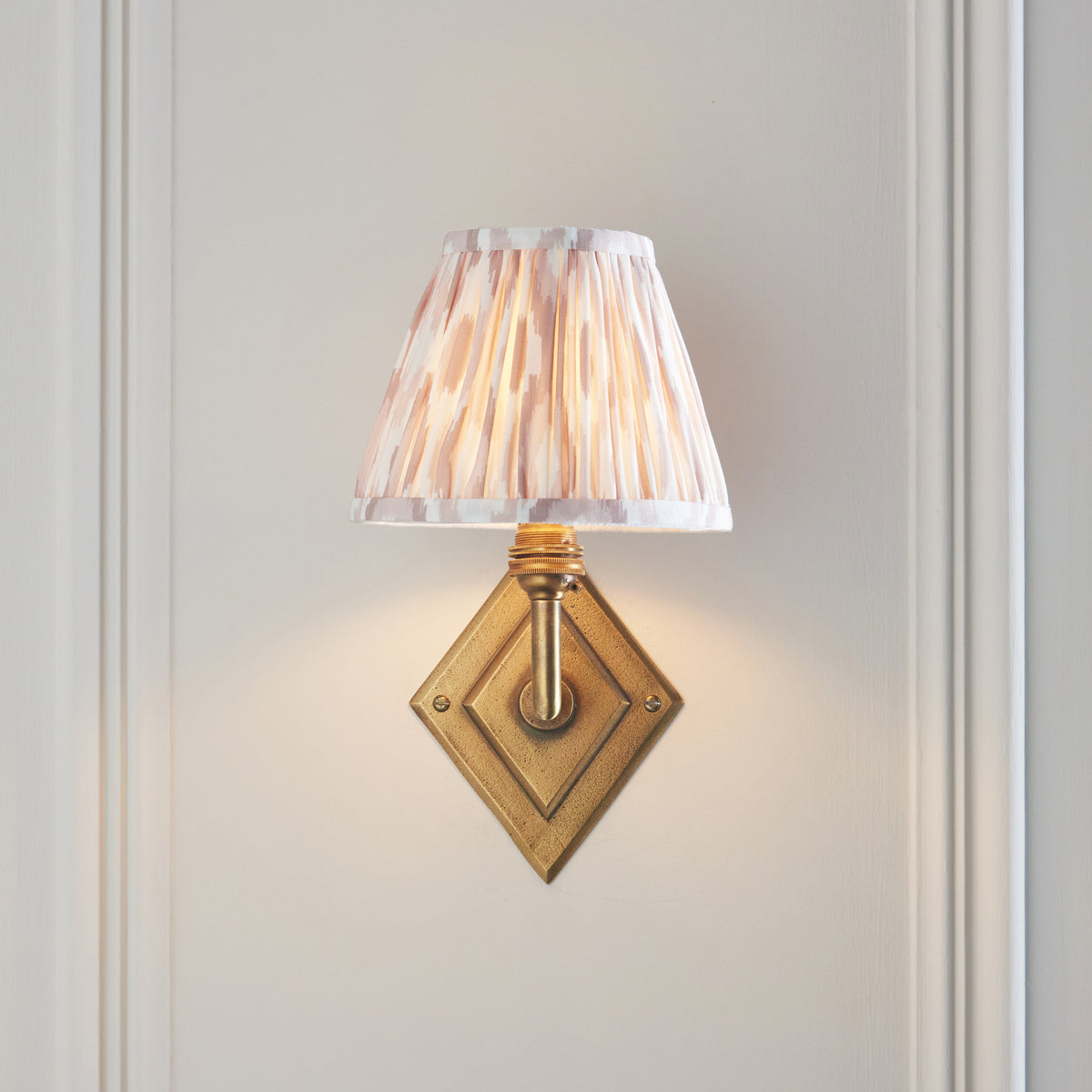 Endon Diamond Angle & Ikat 16cm Wall Antique brass & neutral print fabric