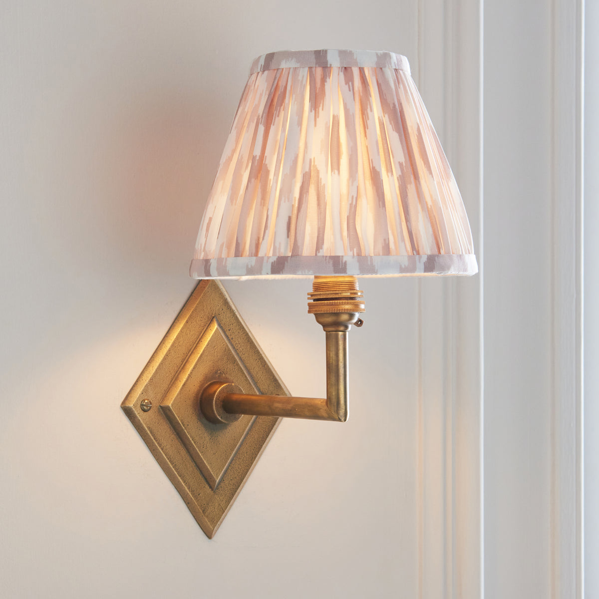 Endon Diamond Angle & Ikat 16cm Wall Antique brass & neutral print fabric