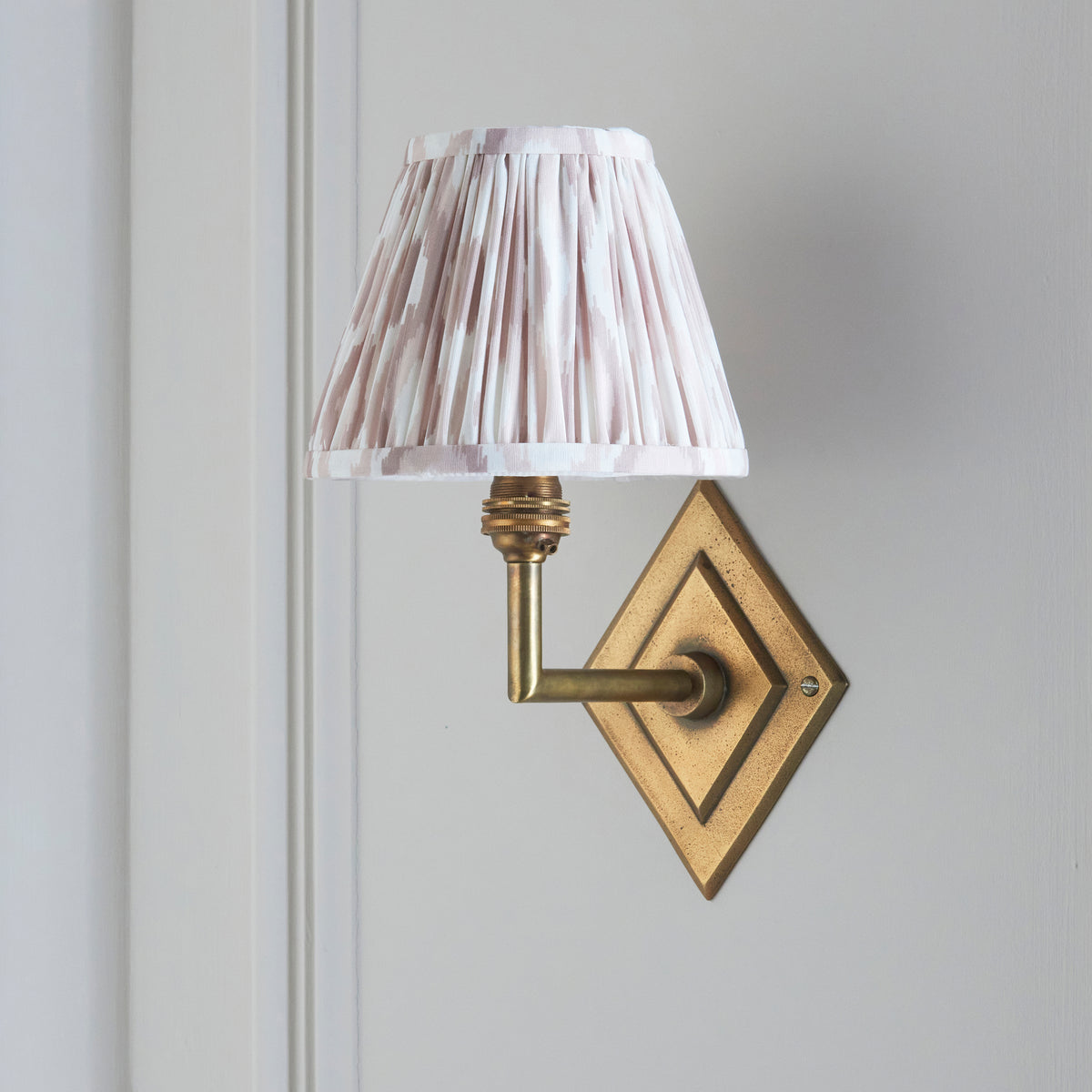 Endon Diamond Angle & Ikat 16cm Wall Antique brass & neutral print fabric