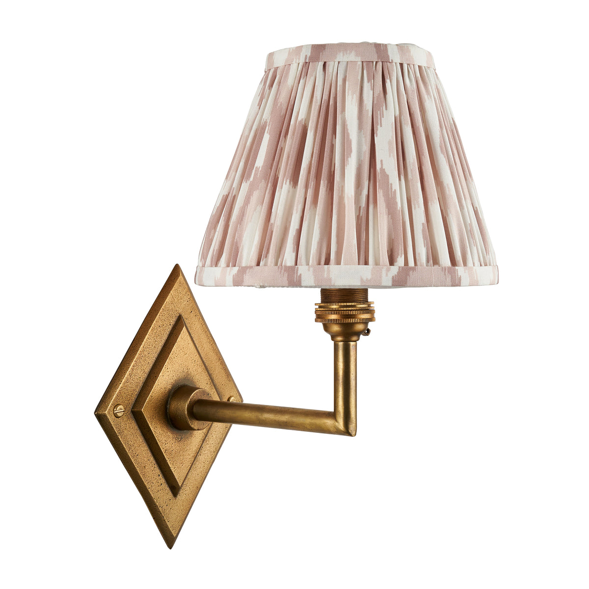 Endon Diamond Angle & Ikat 16cm Wall Antique brass & neutral print fabric