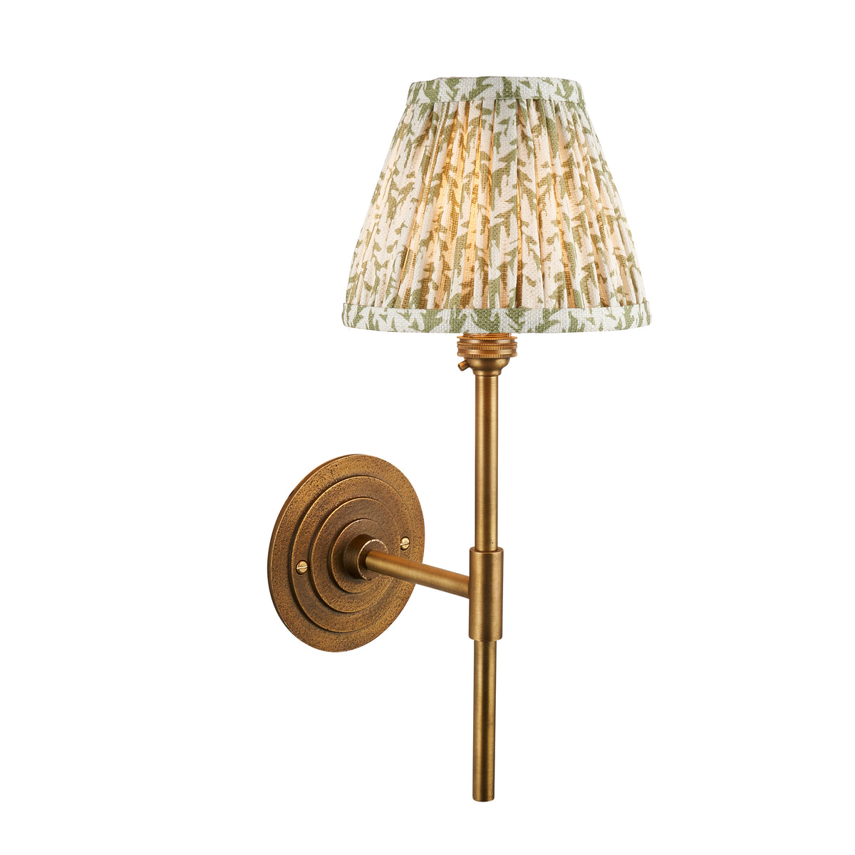 Endon Halo Tall & Leaf 16cm Wall Antique brass & herb garden green fabric