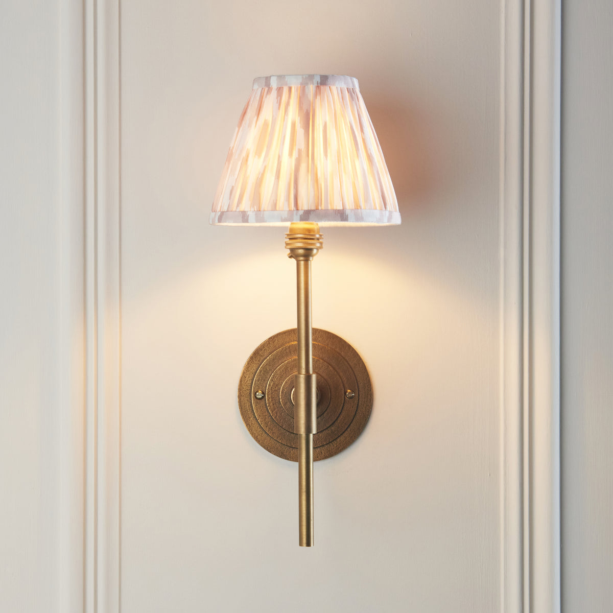 Endon Halo Tall & Ikat 16cm Wall Antique brass & neutral print fabric
