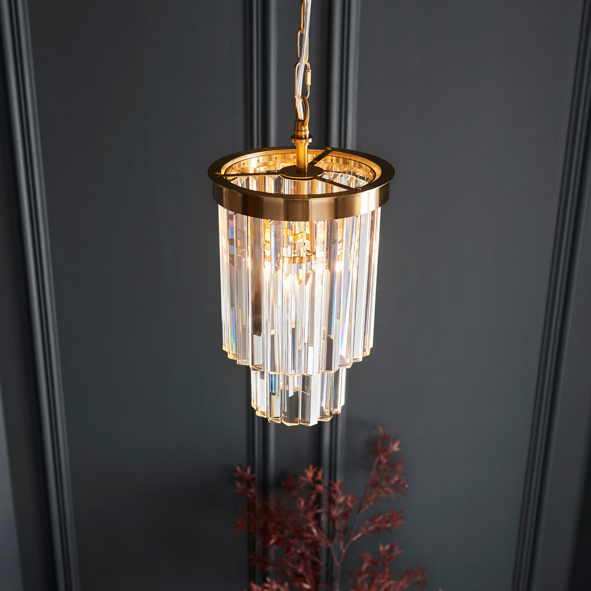 Endon Conaston Pendant Brushed aged brass plate & clear cut glass
