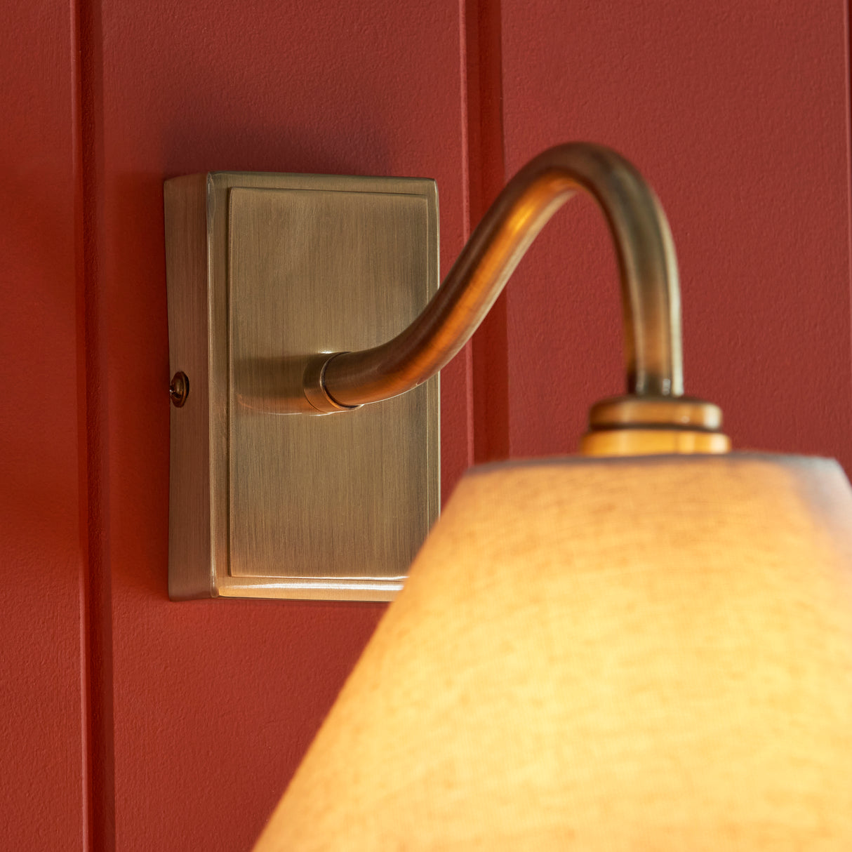 Endon Knole Wall Antique brass plate & natural faux linen