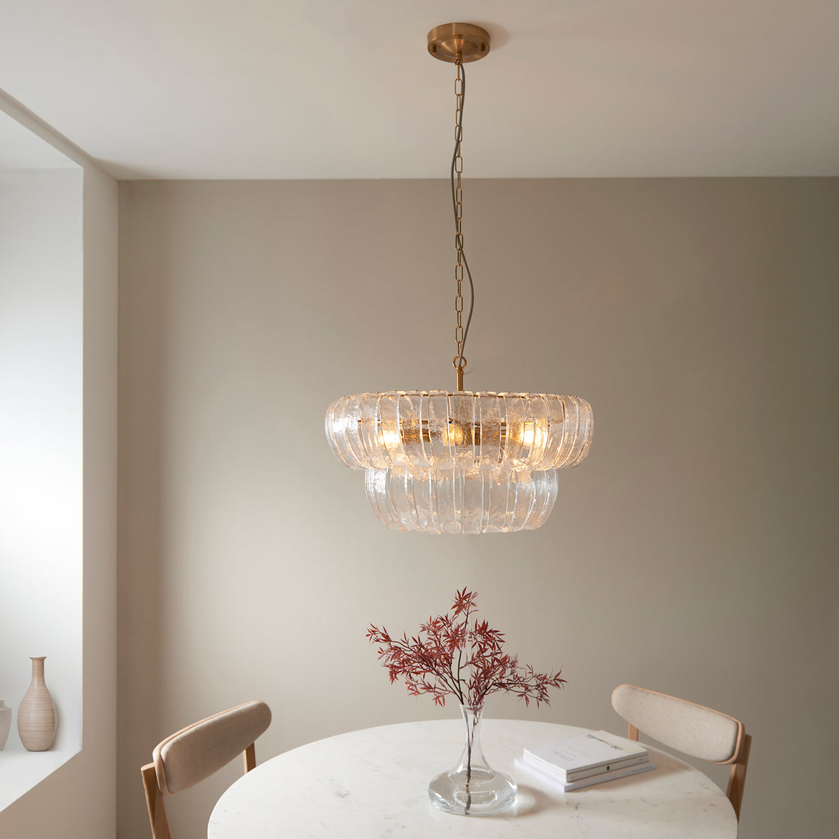 Endon Montrose 6lt Pendant Brushed aged brass plate & handmade clear textured glass
