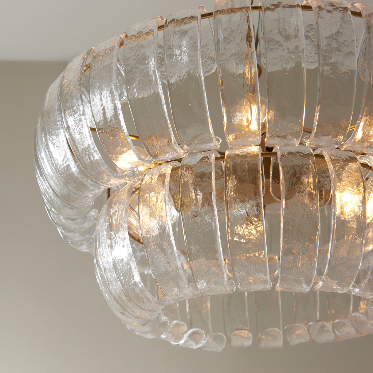 Endon Montrose 6lt Pendant Brushed aged brass plate & handmade clear textured glass