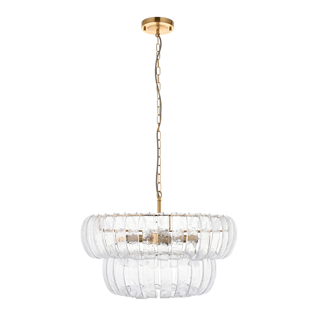 Endon Montrose 6lt Pendant Brushed aged brass plate & handmade clear textured glass