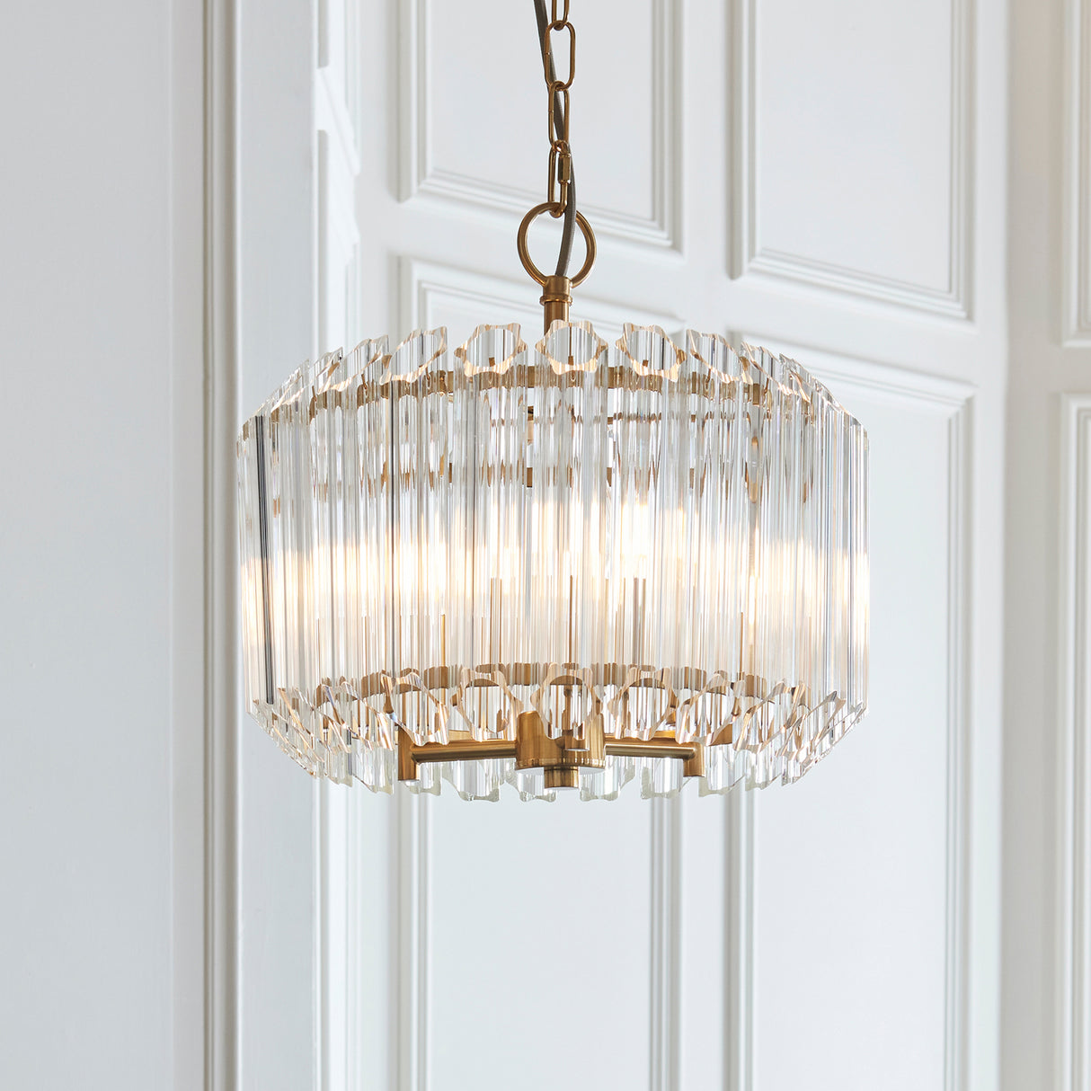 Endon Valentina 3lt Pendant Brushed aged brass plate & clear glass