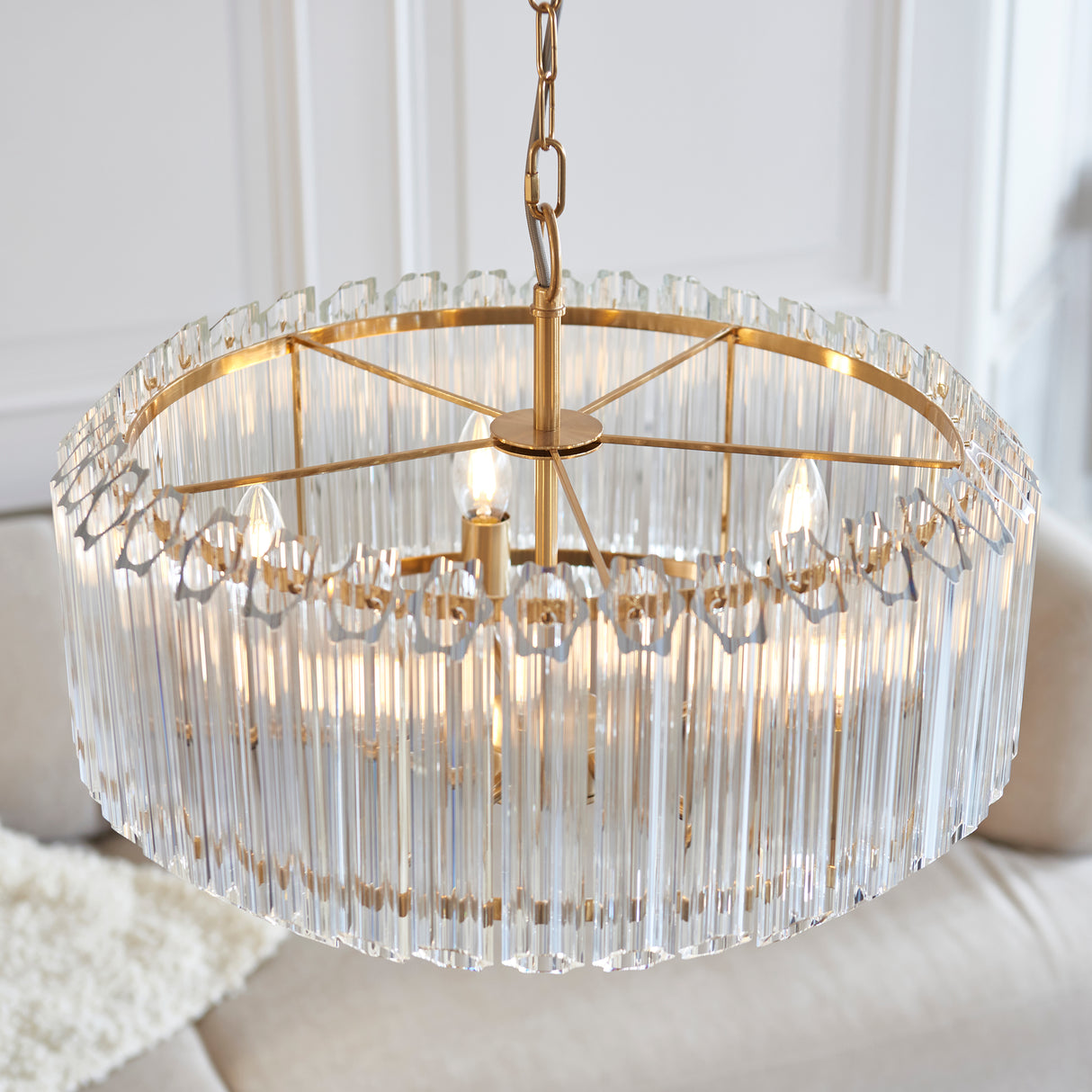 Endon Valentina 5lt Pendant Brushed aged brass plate & clear glass