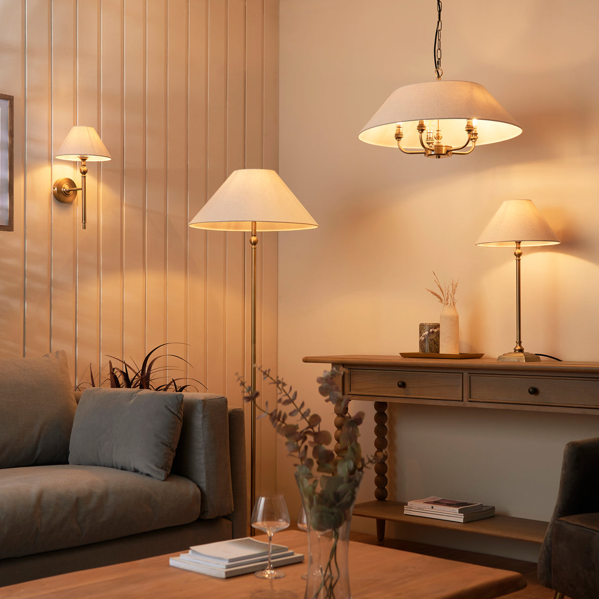 Endon Lille Wall Light Antique Brass with Shade