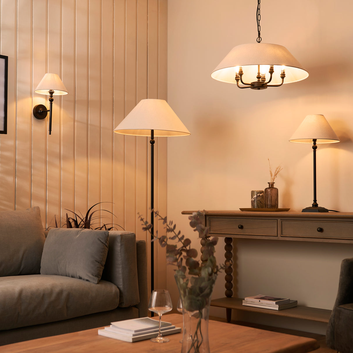 Endon Lille Table Table Lamp Matt Black with 31cm Shade