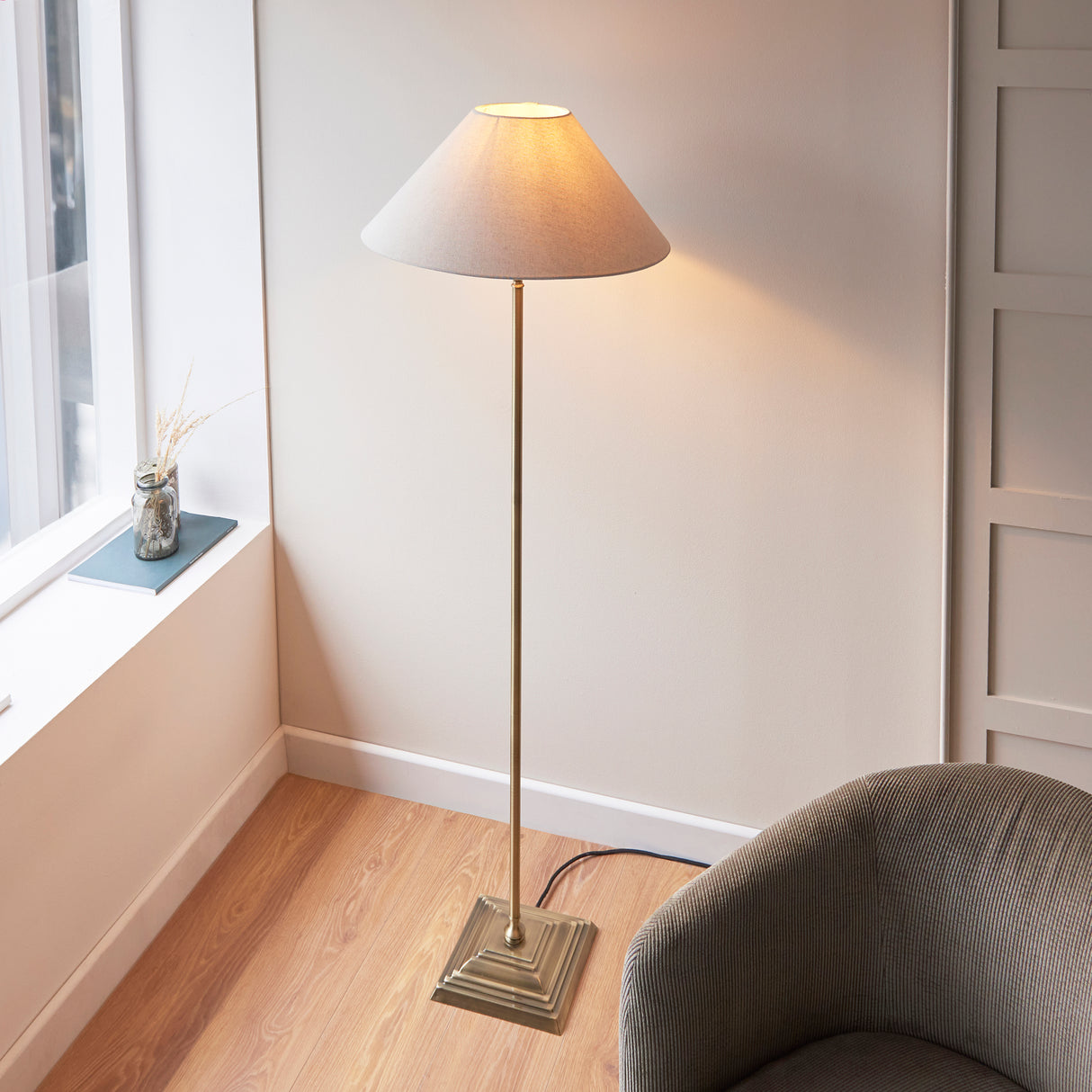 Endon Lille Floor Lamp Antique Brass with Shade