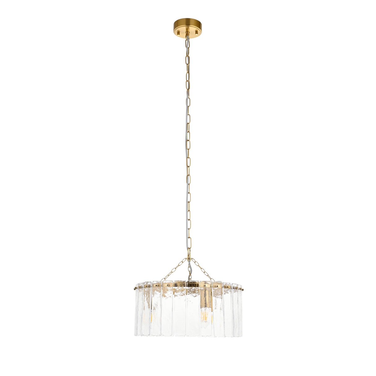 Endon Karine 3lt Pendant Brushed aged brass plate & clear handmade textured glass