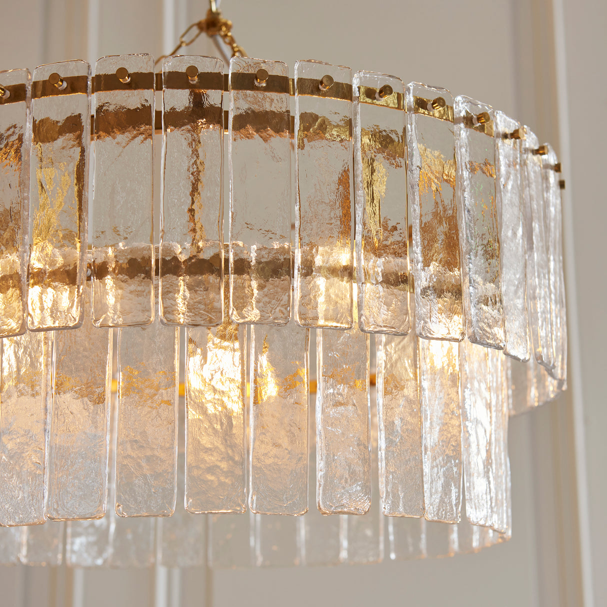 Endon Karine 5lt Tiered Pendant Brushed aged brass plate & clear handmade textured glass