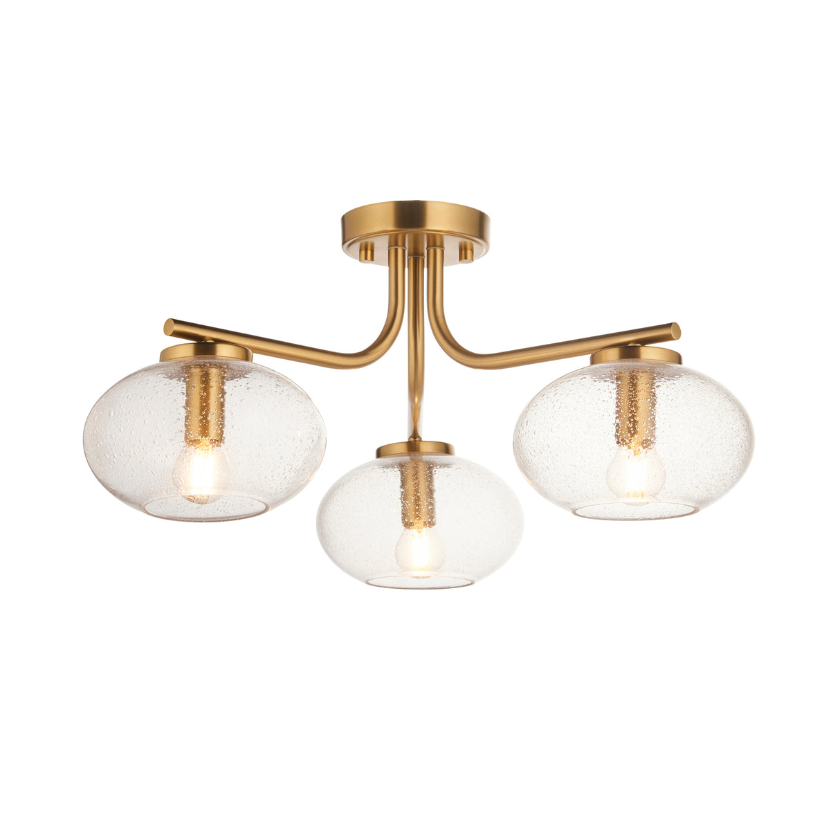 Endon Jacob 3lt Semi Flush Warm brass plate & clear bubble glass
