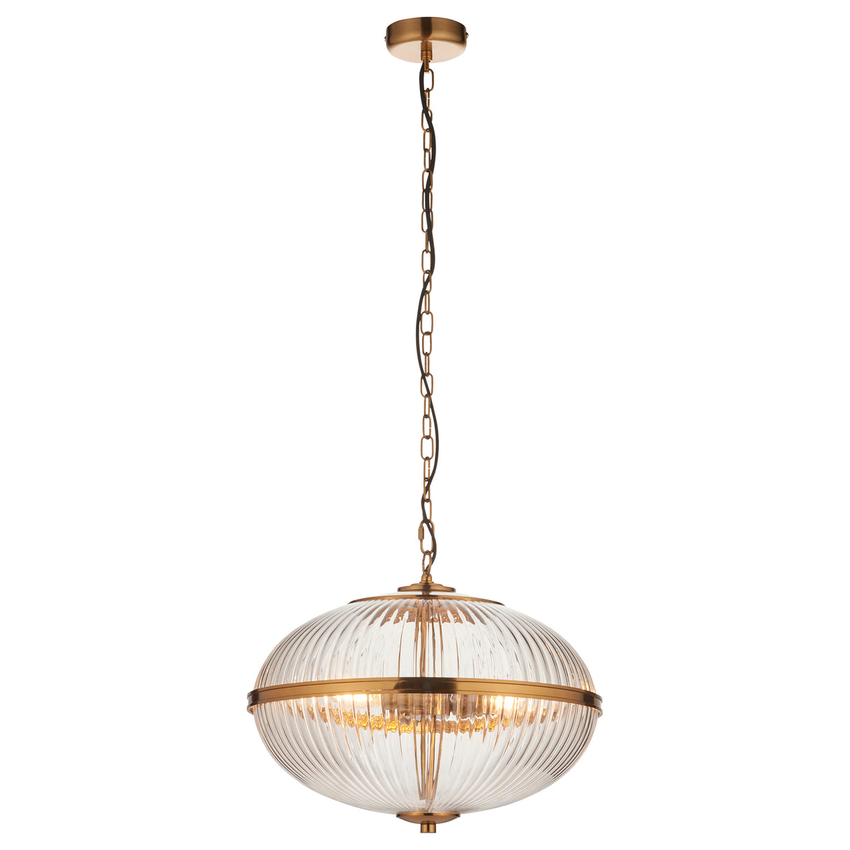 Endon Somerset 3lt Pendant Vintage brass finish & clear ribbed glass