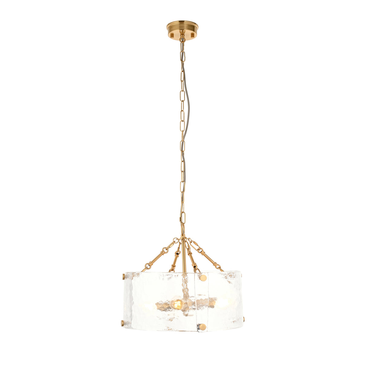 Endon Keller 4lt Pendant Brushed aged brass plate & handmade textured clear glass