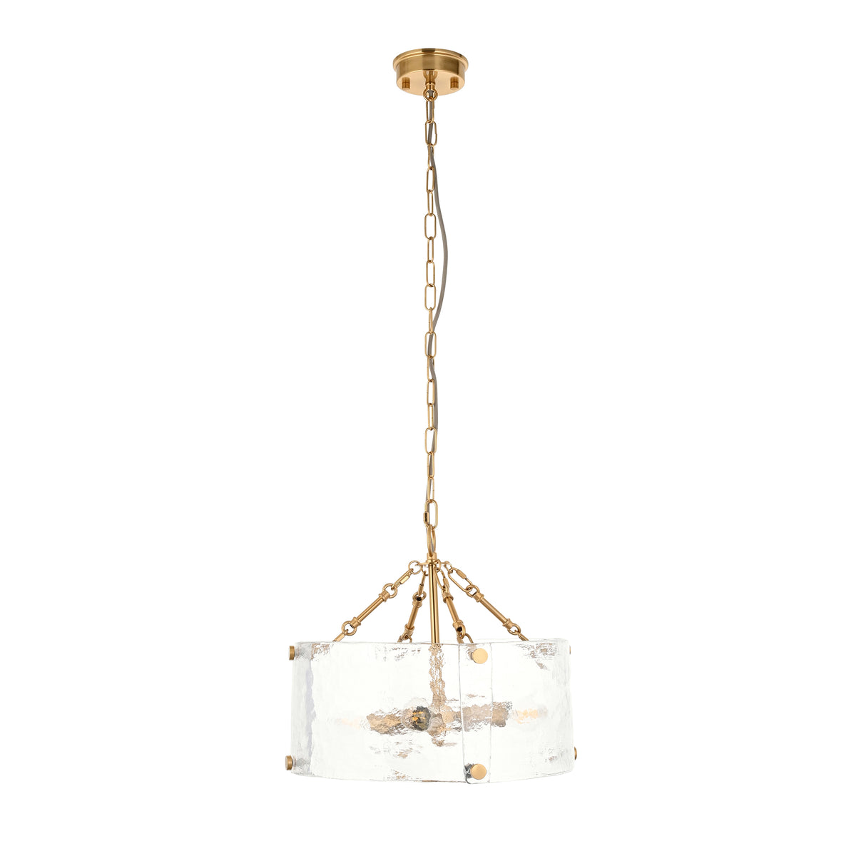 Endon Keller 4lt Pendant Brushed aged brass plate & handmade textured clear glass