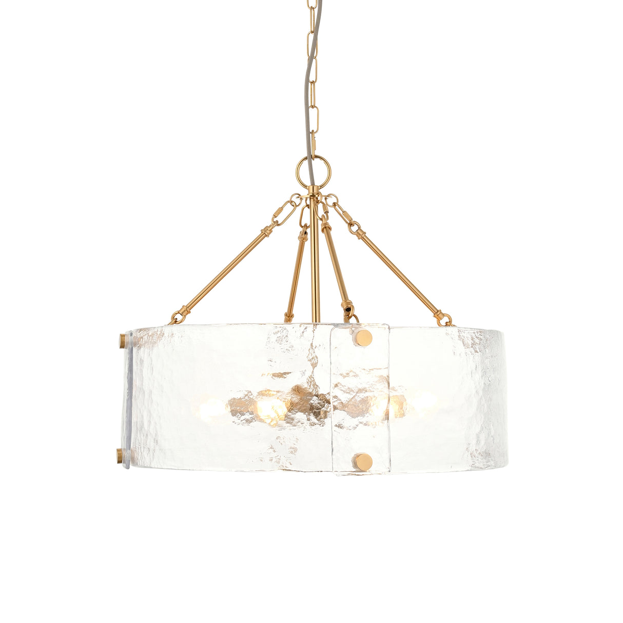 Endon Keller 6lt Pendant Brushed aged brass plate & handmade textured clear glass