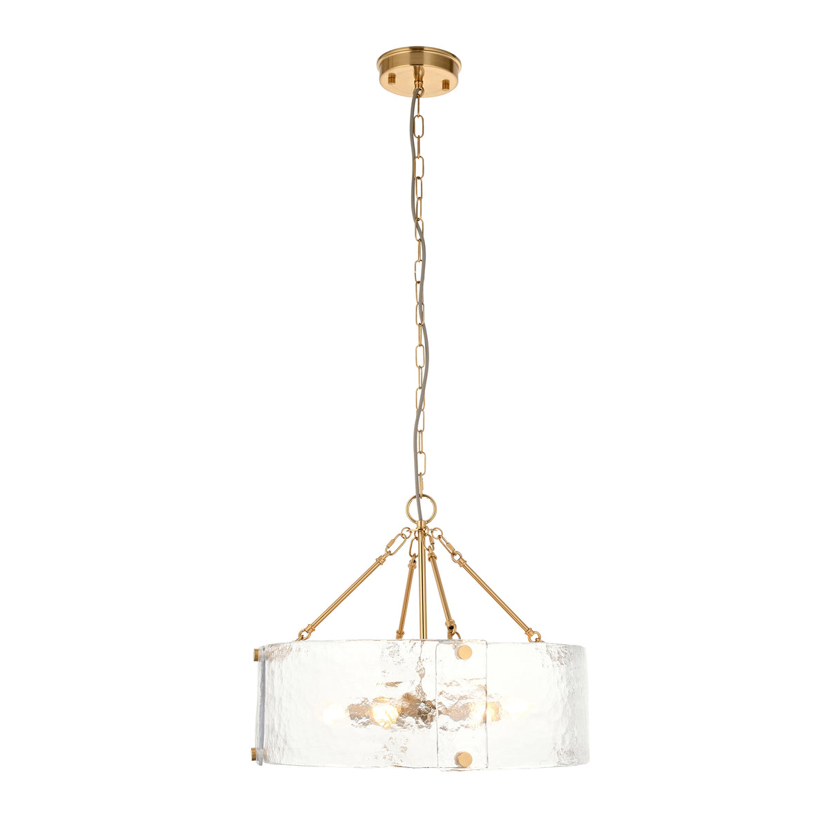 Endon Keller 6lt Pendant Brushed aged brass plate & handmade textured clear glass