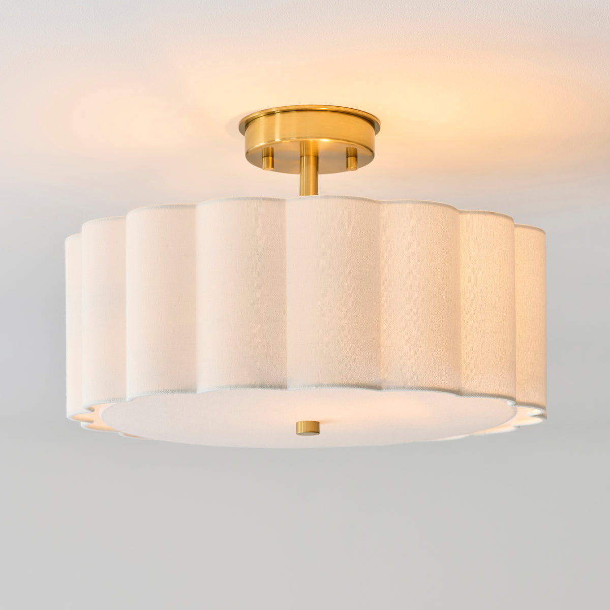 Endon Serene 2lt Flush Brushed aged brass plate & vintage white cotton