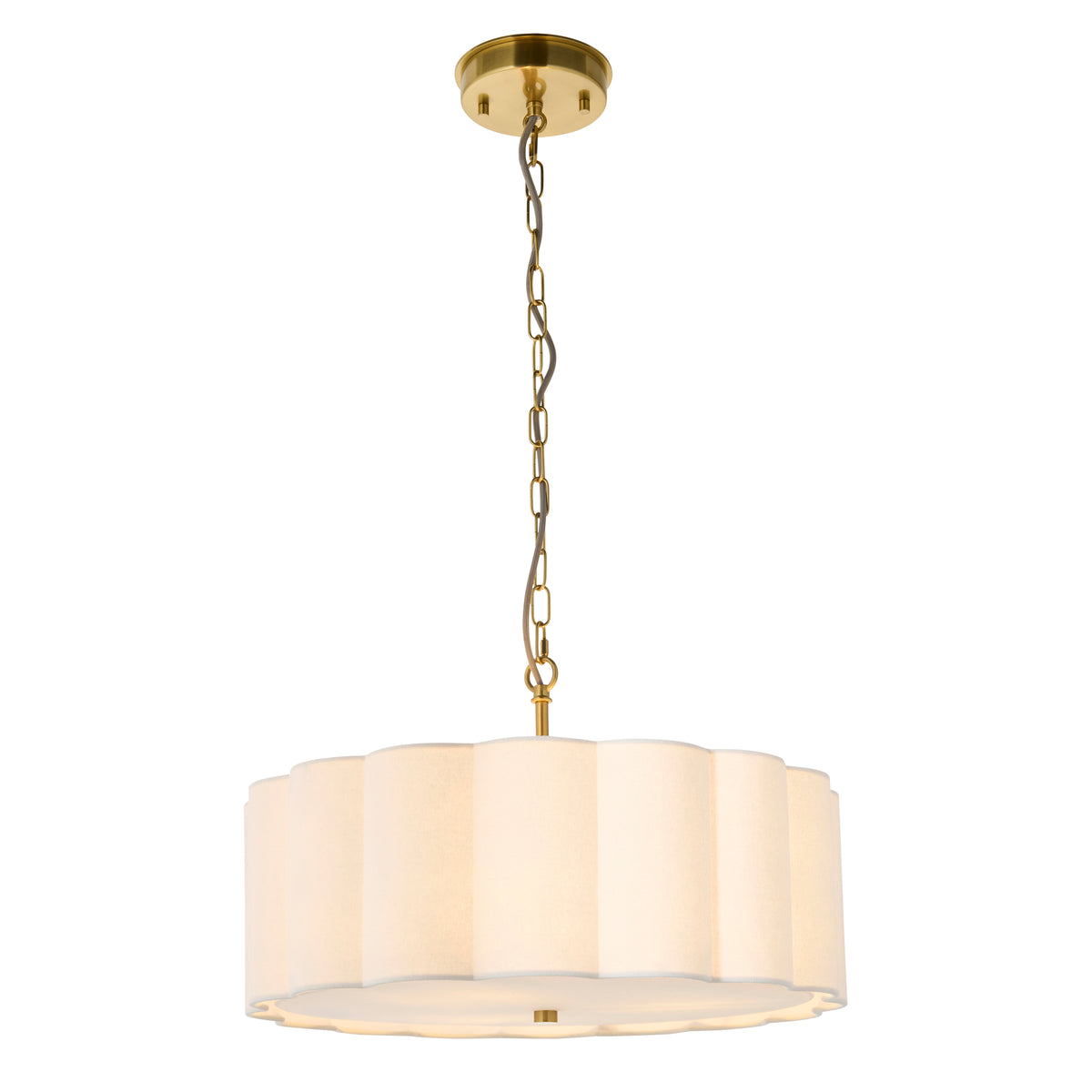 Endon Serene 3lt Pendant Brushed aged brass plate & vintage white cotton