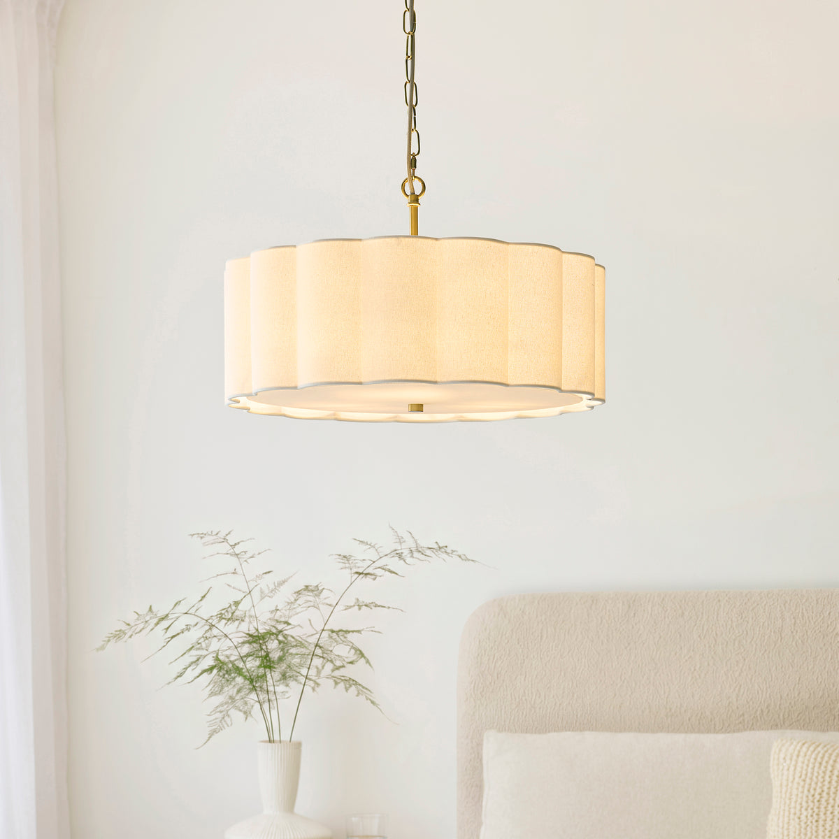 Endon Serene 3lt Pendant Brushed aged brass plate & vintage white cotton