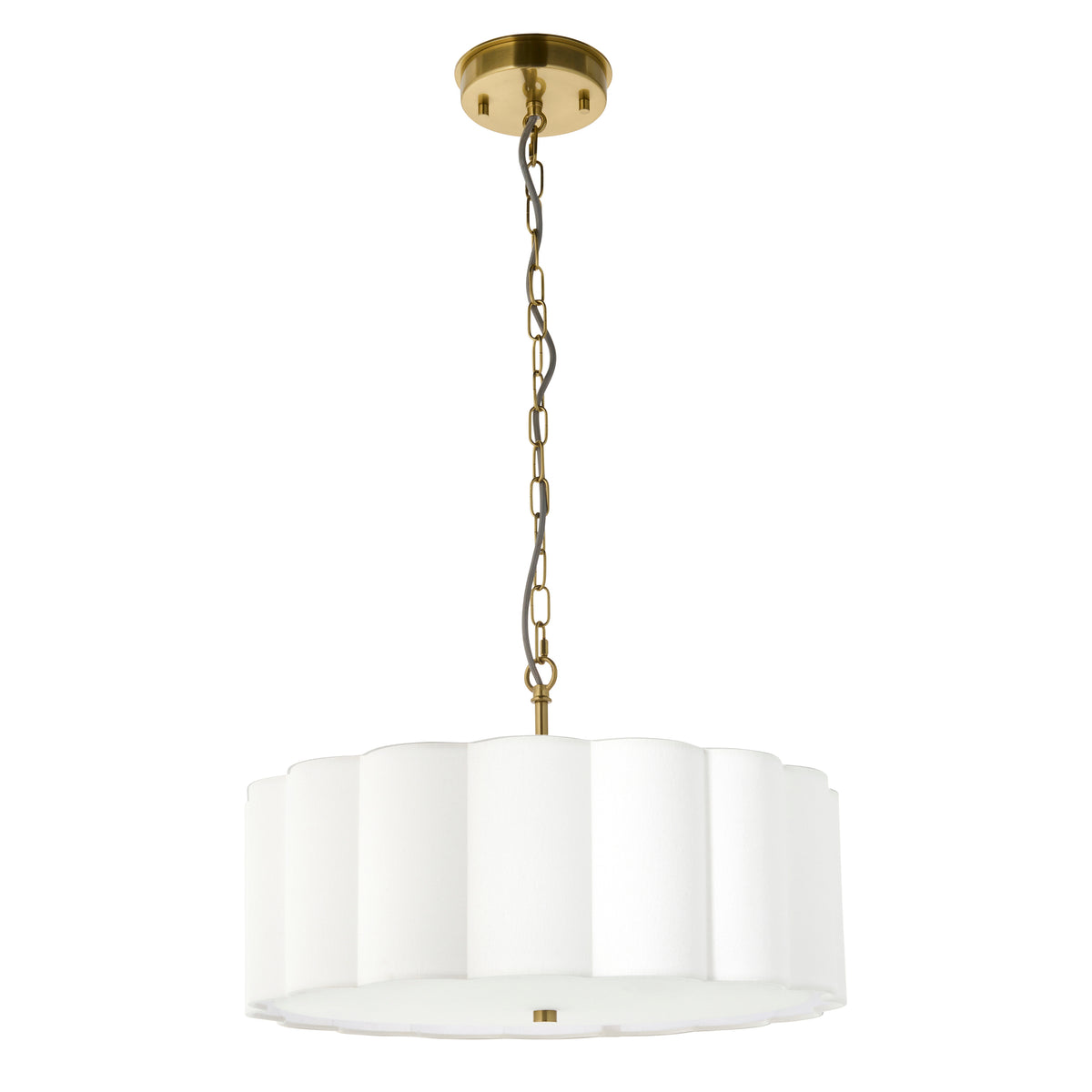 Endon Serene 3lt Pendant Brushed aged brass plate & vintage white cotton
