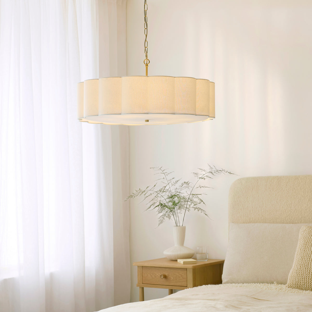Endon Serene 6lt Pendant Brushed aged brass plate & vintage white cotton