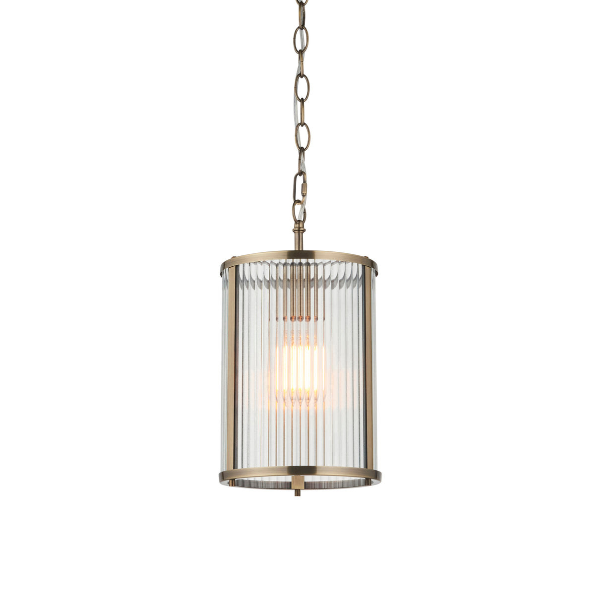 Endon Ridgeton Pendant Antique brass plate & clear ribbed glass