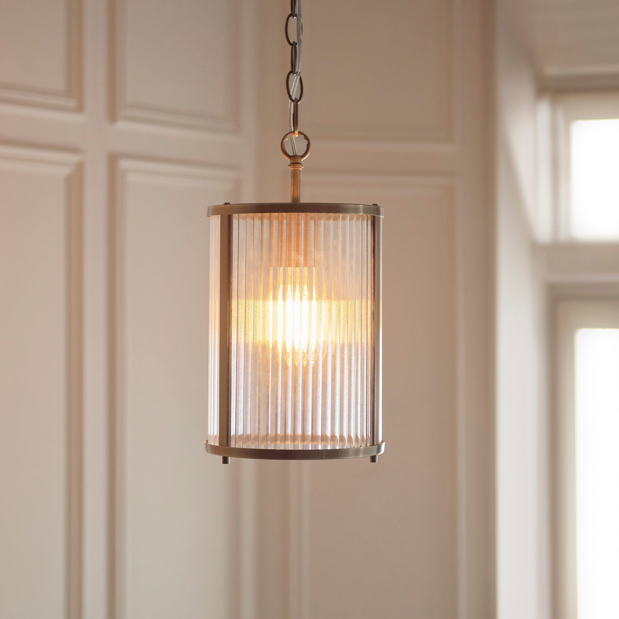 Endon Ridgeton Pendant Antique brass plate & clear ribbed glass