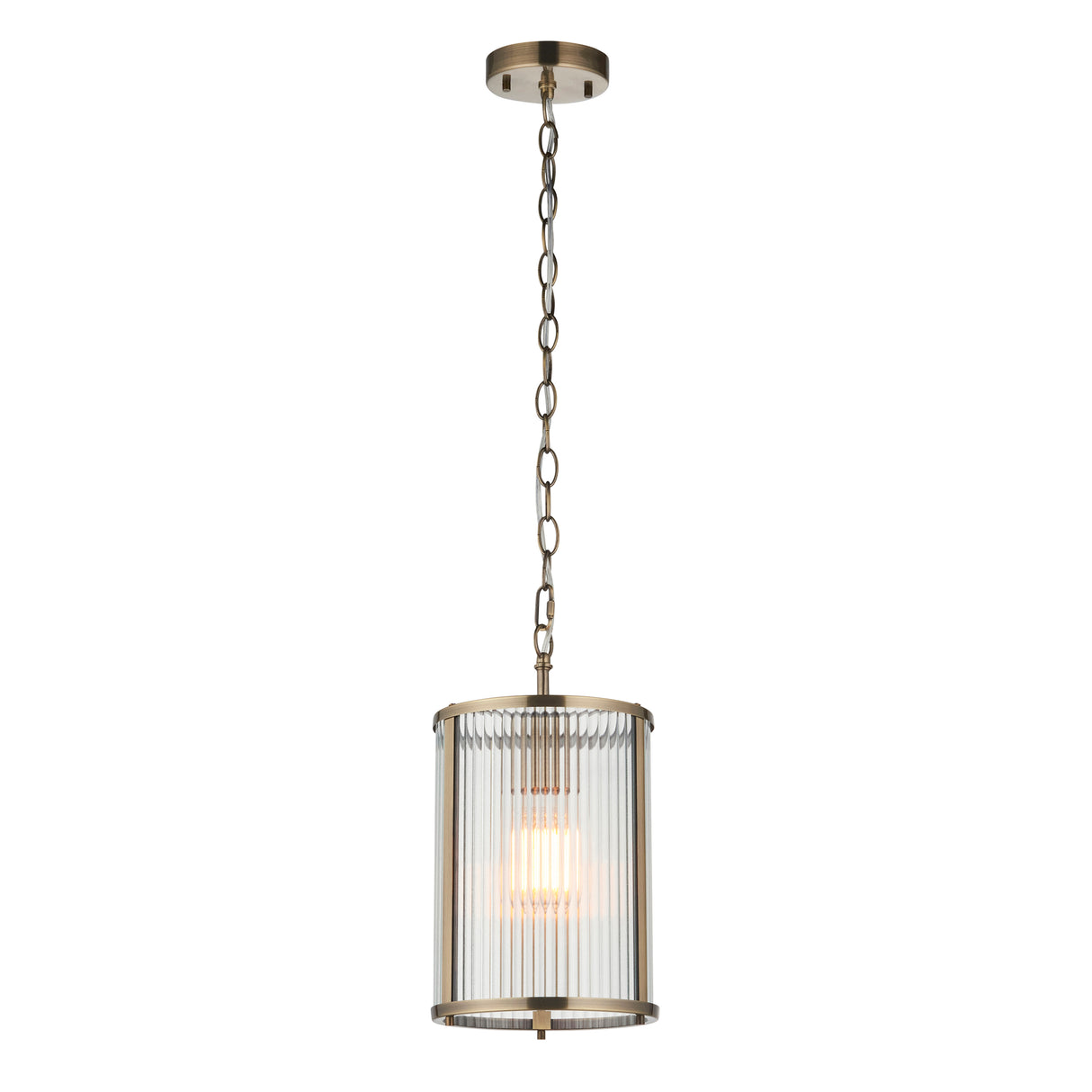 Endon Ridgeton Pendant Antique brass plate & clear ribbed glass