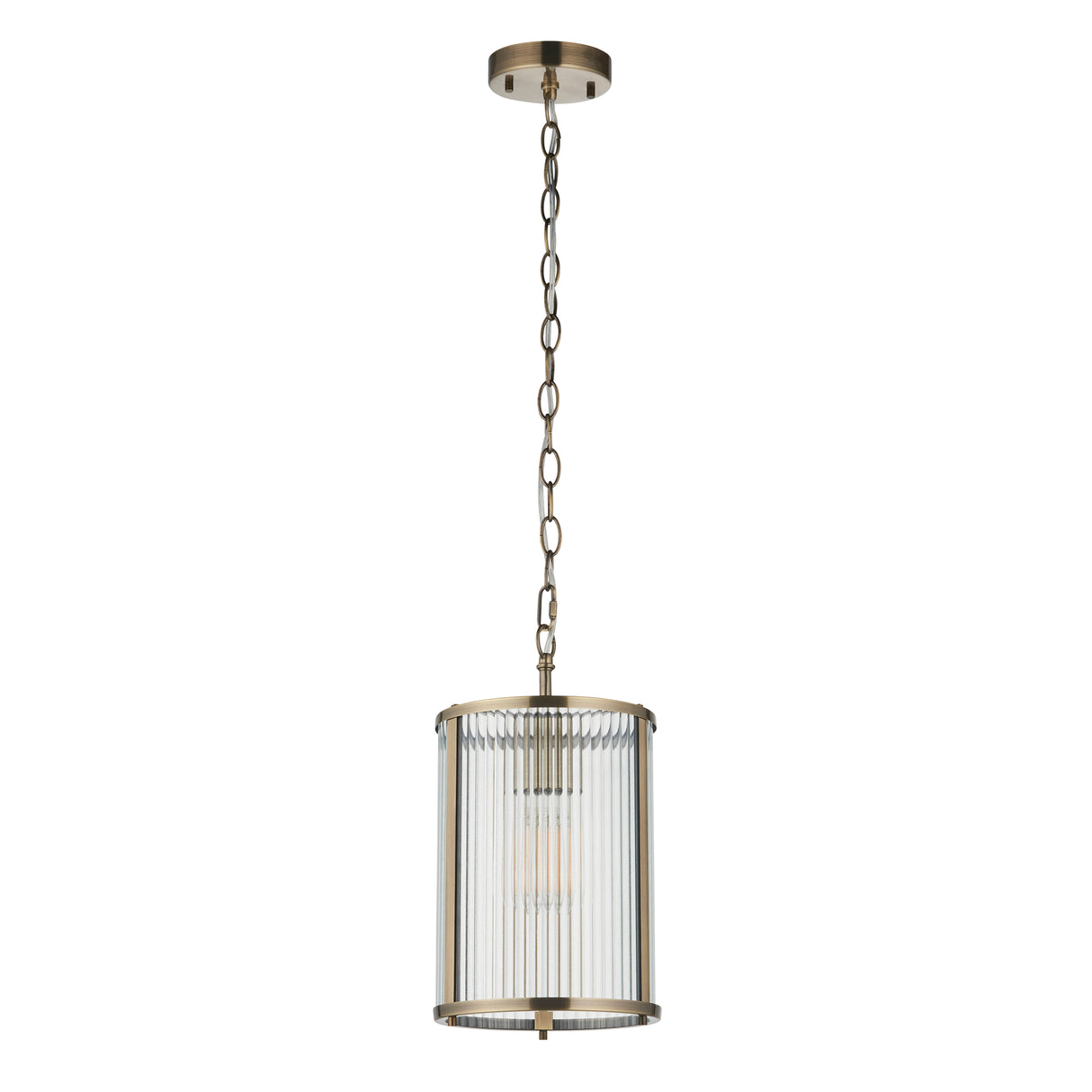 Endon Ridgeton Pendant Antique brass plate & clear ribbed glass