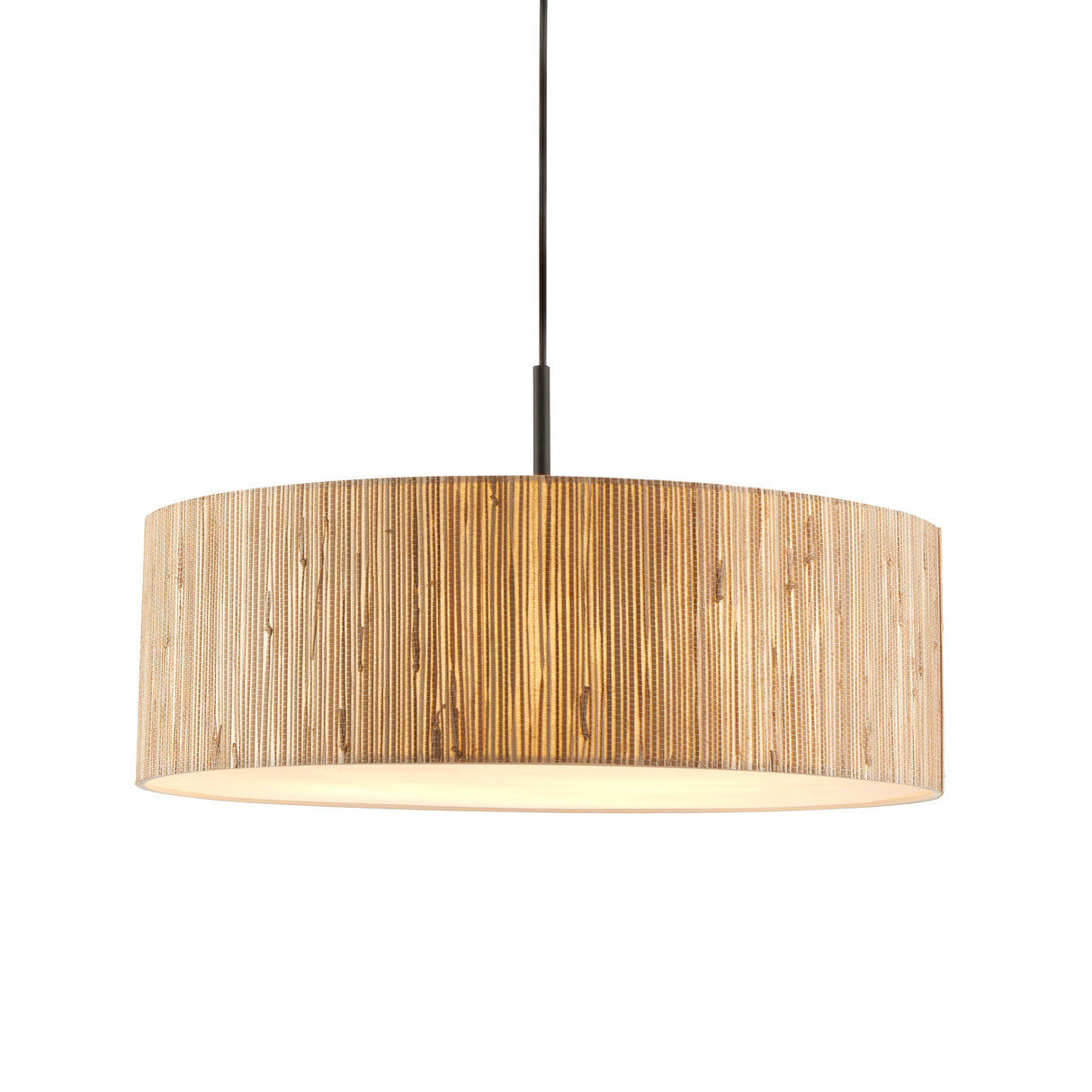 Endon Longshore 3lt Pendant Natural seagrass, matt black & white fabric